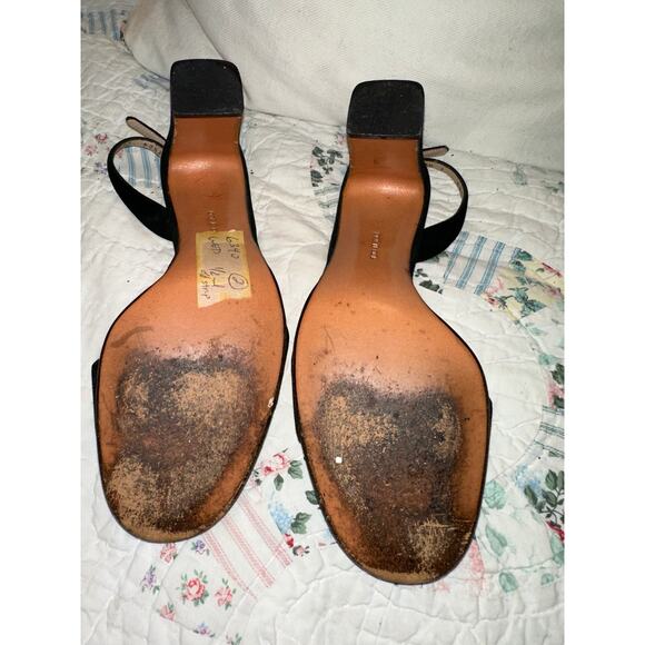 SALVATORE FERRAGAMO SLINGBACK BLACK SUEDE SANDALS WITH LOGO BUCKLE 7N - Picture 6 of 6